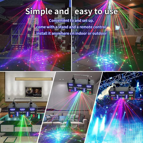 Luces de fiesta, 15 ojos RGB para DJ, luces estroboscópicas, proyector LED  activado por sonido con control remoto y 125 efectos de proyección para