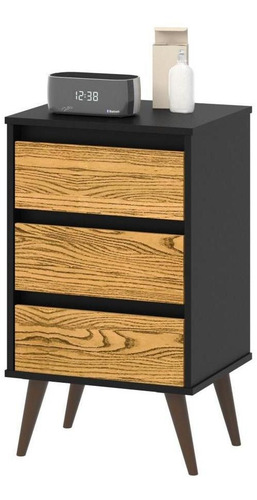 Mesa De Cabeceira Retro Wood Ej Móveis Preto/nature 22307 Cor Preto