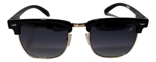 Óculos de sol Finoti Clubmaster Standard, design quadrado com estrutura de acetato/metal, lente de policarbonato preto/dourado, óculos de sol uv400, haste de acetato
