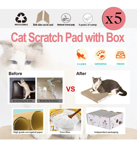 5 Packs En 1 Almohadilla Para Arañar Gatos Con Caja,...