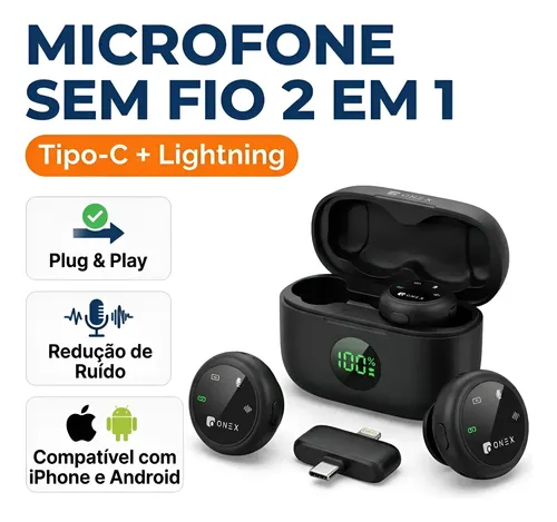 Microfone Lapela Sem Fio Duplo C/ Imã Antirruído Com Anatel
