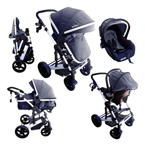 Coche Mega Baby Bebe Convertible Tres En Uno Con Huevito + Asiento Moisés Cuna Plegable Liviano