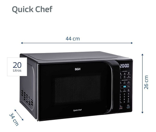 Microondas Bgh Eco Negro Digital 20 Litros 700w Monofunción