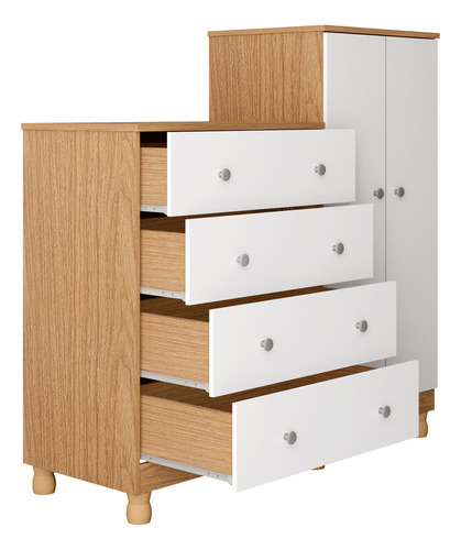 Cômoda Guarda Roupa Bebê Madeira Branca C/ Colchão Trocador Cor Madeira - Branco