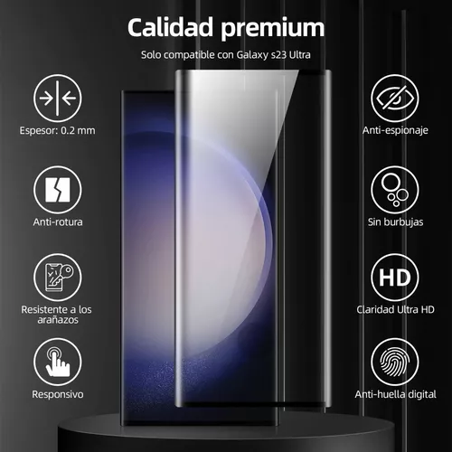  Protector de pantalla para Galaxy S23 Ultra, vidrio templado  9H, admite huellas dactilares ultrasónicas, curvado en 3D, resistente a los  arañazos para S23 Ultra, paquete de 2 + 2 unidades 