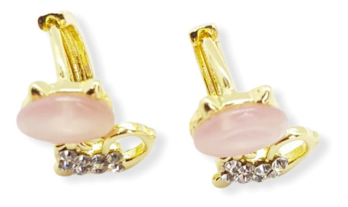 Imagen 2 de 3 de Aretes Gato Con Cristales Para Niñas Coquetos