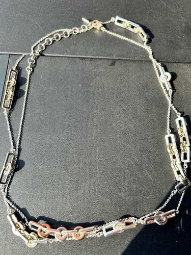 Collar Gargantilla Doble De 115 Cm De Largo Plateado Dorado