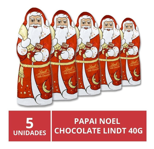Chocolate Suíço Lindt, 5 Papai Noel De 40g