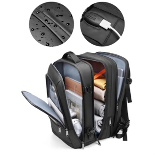 Mochila de viaje ejecutiva con 4 divisores, 17,3 colores, negro, diseño de tela lisa