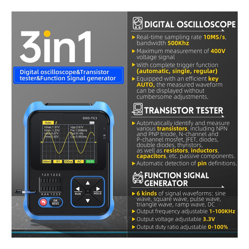Osciloscopio Digital Transistor Tester Función Generador De