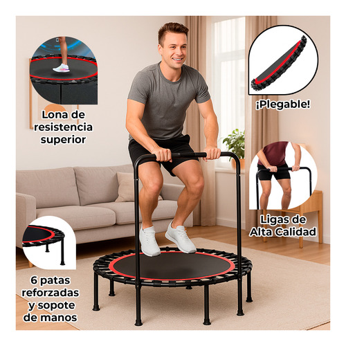 Trampolín Fitness Con Soporte, Ligas Y Plegable 1 Mt
