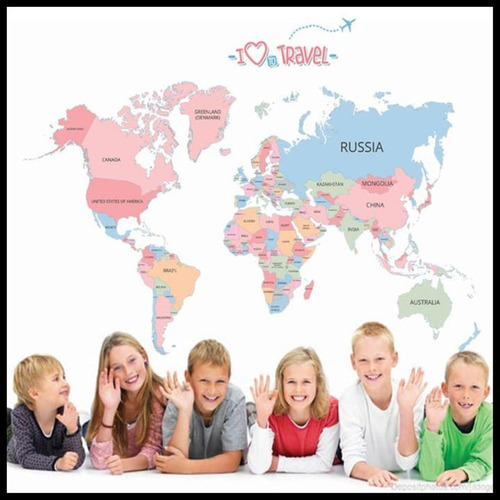 Vinilo Decorativo Sticker Mural Arte Pared - Mapa Mundo