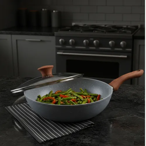 Frigideira Panela Wok Em Cerâmica Com Tampa Vidro 28cm 4,3 Litros...