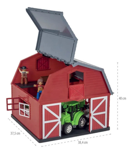 Brinquedo Fazendinha 40 Peça Celeiro Bonecos Trator Poliplac 40