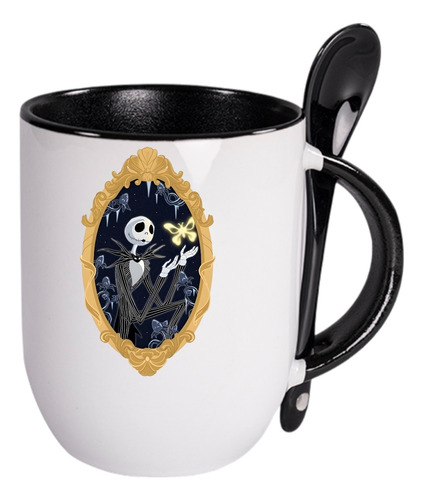 Taza Jack Skellington Con Cuchara El Extraño Mundo De Jack Negro Jack Skellington