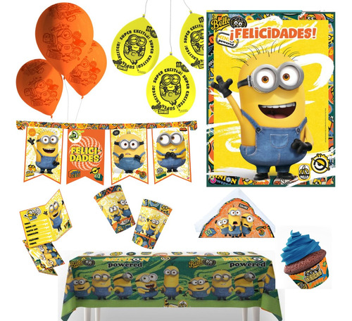 Combo Kit Cumple Minions Set Para 20 Invitados Cotillon