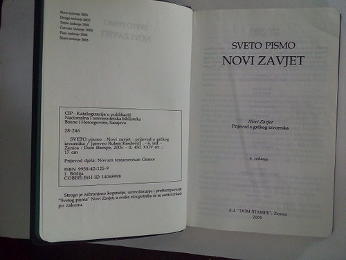 Novo Testamento Em Sérvio -sveto Pismo-novi Zavjet (Usado)