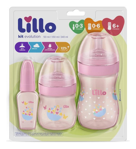 Kit De Mamadeira Primeiros Passos 50/150/240ml Rosa - Lillo