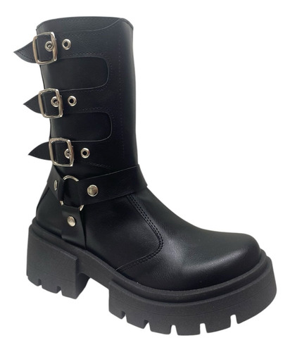 Bota Caña Media Cierre Hebillas Plataforma Mujer Moda