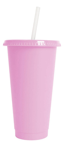 10 Vasos Color Pastel Reutilizables Con Tapa Y Popote 700ml