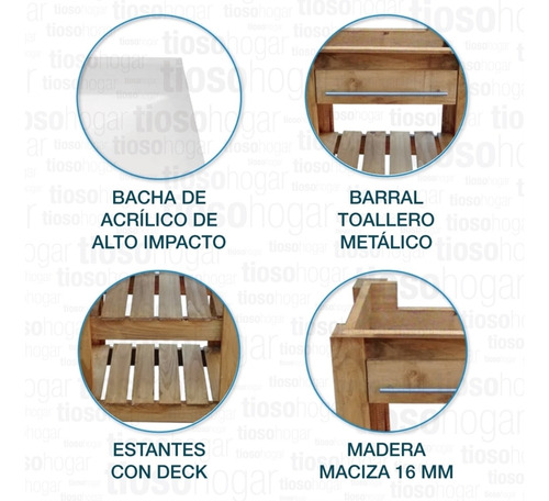 Imagen 5 de 10 de Vanitory Deck Barral Bacha Estilo Campo 50 40 Cm Mueble Baño