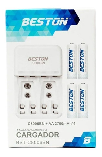 Imagen 1 de 7 de Cargador + Pilas Bateria Beston Aa Recargables X 4
