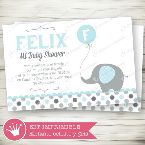 Kit Imprimible Elefante Bautismo Candybar Baby Shower 11