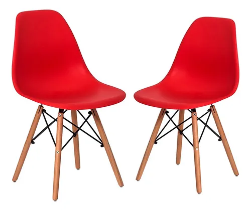 Conjunto 2 Cadeiras Charles Eames Eiffel - Cores Estrutura Da Cadeira Vermelho