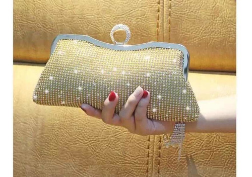 Bolsa Casual Dama Noche Cristales Dorada Pasión Acabado De Los Herrajes Dorado Color Dorado Correa De Hombro Plata Diseño De La Tela Cristales Plata