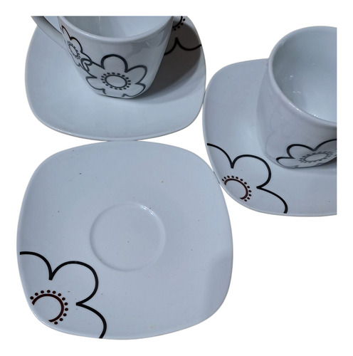 Tazas Cerámica Con Dibujos De Flores Básicas Negras 7 Cm Blanco Flor (Usado)