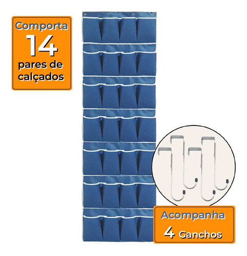 Sapateira De Porta Parede Alfa Closet 28 Divisórias Cor Azul