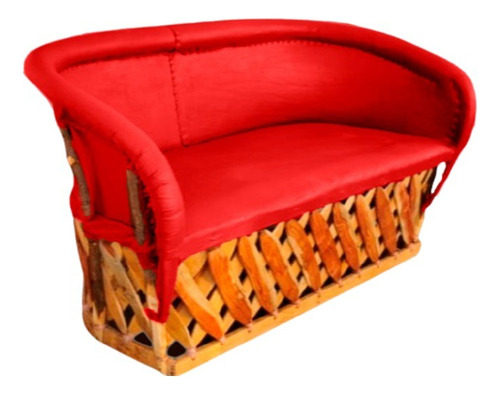 Sofá De Equipal De Piel Para 2 En Color Rojo Incluido Diseño De La Tela Big Ponme