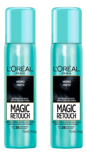 Coloraçao L´Oréal Magic Retouch 75ml Spray Preto - Kit C/ 2un Tom Sem tom