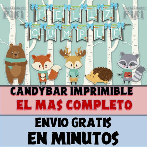 Kit Imprimible Candy Bar Animales Zorro Oso Mapache