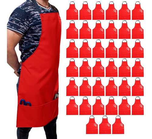 Mandil De Lona Kit 40pz Impermeable Delantal Con Bolsas Color Rojo Diseño De La Tela Lona Impermeable