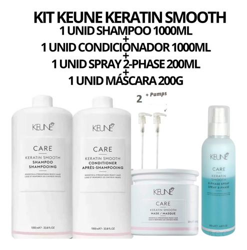 Kit Keune Keratin Smooth S 1lt + C 1lt + M 200g + Spray 200m