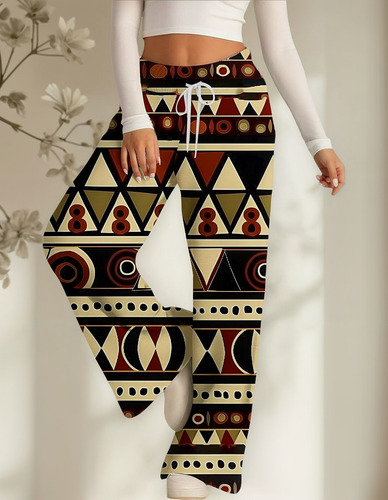 Pantalones Largos Estampados A La Moda Para Mujer Con Funda
