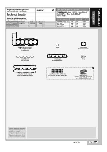 Juego Juntas Illinois P/ Jetta Bora New Beetle 2.5 20v C/rt