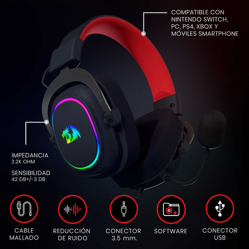 Fone De Ouvido Gamer Redragon Zeus X H510-rgb Preto Com Luz Preto