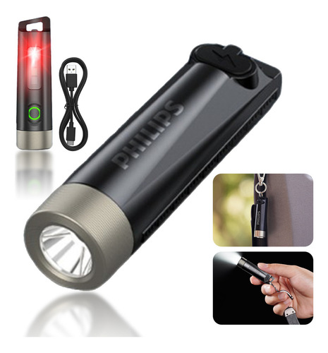 Philips Linterna Led Recargable 200lm Luz Violeta Detector De Billetes 100m Pequeña Con Regla Abrecajas Ultraligera Sfl-1121