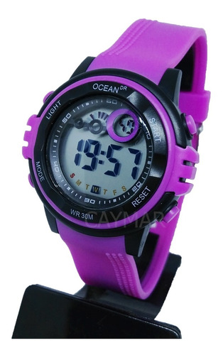 Reloj Mujer Sumergible 5m Deportivo Cronometro Luz Violeta