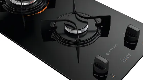 Cooktop 2 Bocas A Gás Preto Com Mesa De Vidro Atlas U Top