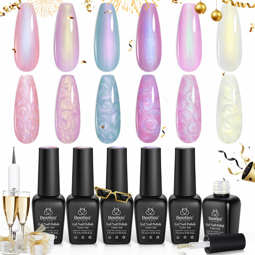Kit De 6 Esmaltes Gel Secado Uv Coleccion Pearl Moonstone