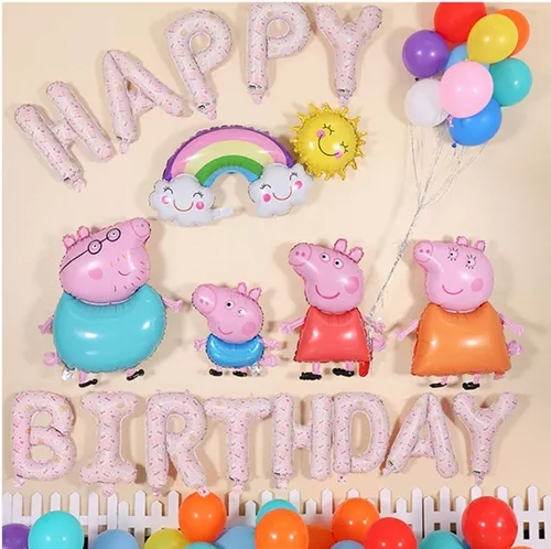 Set 5 Globos Metalizados Peppa Pig Cotillon Cumpleaños Color Rosado