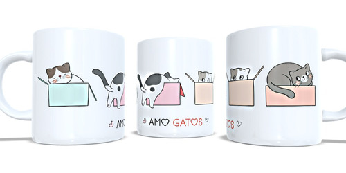 Caneca Xicara Porcelana Branca Gatinhos Cat 325 Ml Barato 