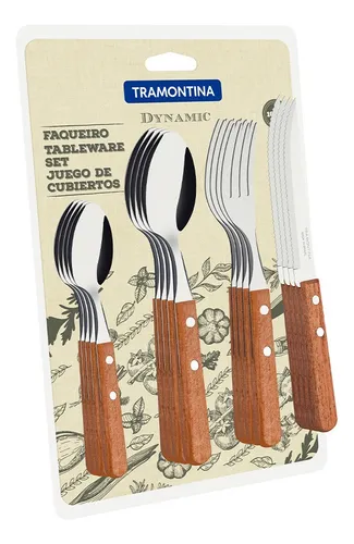 comprar Juego de cubiertos Tramontina con mango de acero inoxidable marrón dinámico de 16 piezas