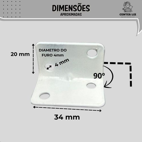 Kit Com 10 Cantoneira De Fixação 4 Furos Branco Móveis