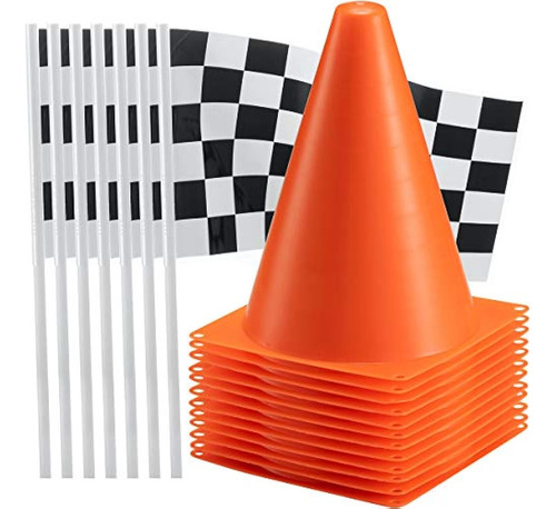 Bedwina Traffic Cones And Racing Checkered Flags - (24 Pieza