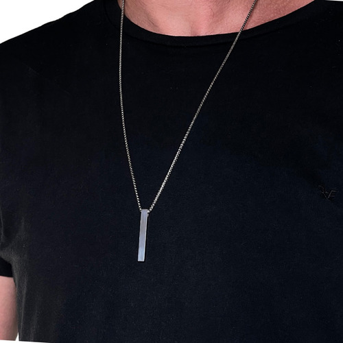 Colar Corrente Cordão Masculino Com Pendulo Palito Aço Inox Cor Prateado