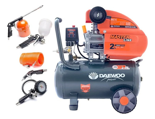 Compresor Aire 24 Lts 2 Hp Daewoo + Kit De 5 Piezas